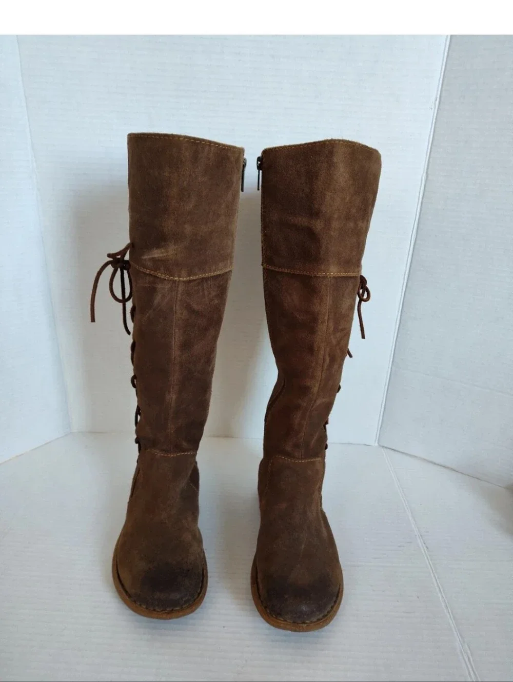 BORN Women's Tarla Brown Suede Leather Boots Size 7 Tall Distressed Side Zip